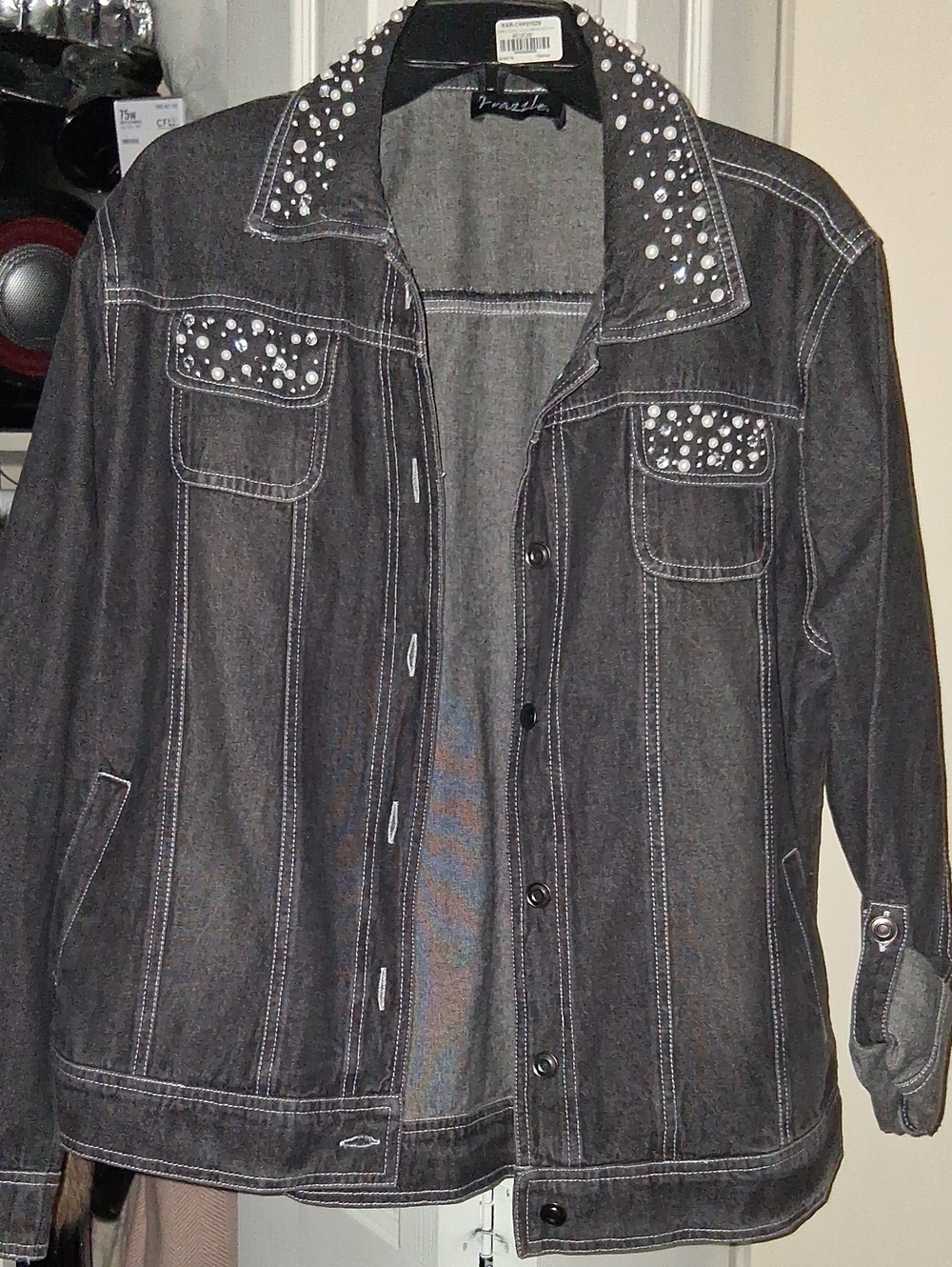 Stud-Embellished Black Denim Jacket by Firefly